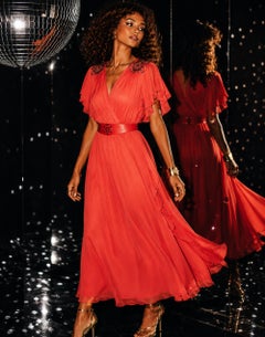 Vintage Lillie Rubin Coral Jersey Cocktail Dress with Beaded Shoulders Late 70s