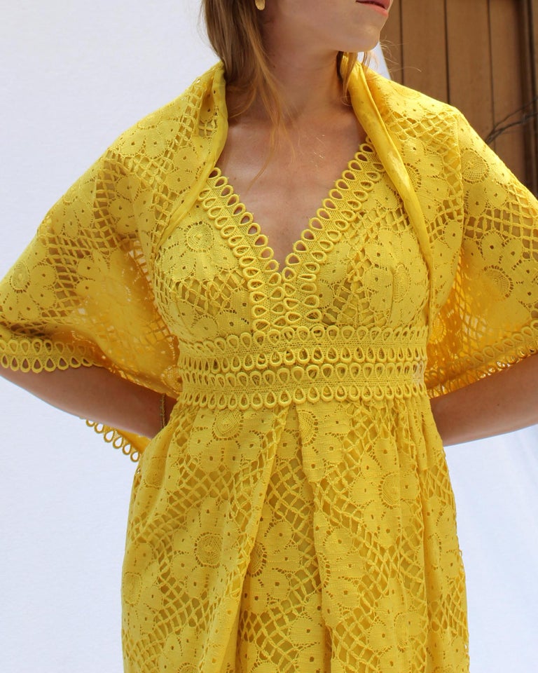 white christmas dresses Yellow Crochet Lace Cutout Mini Dress – Gabi Swimwear