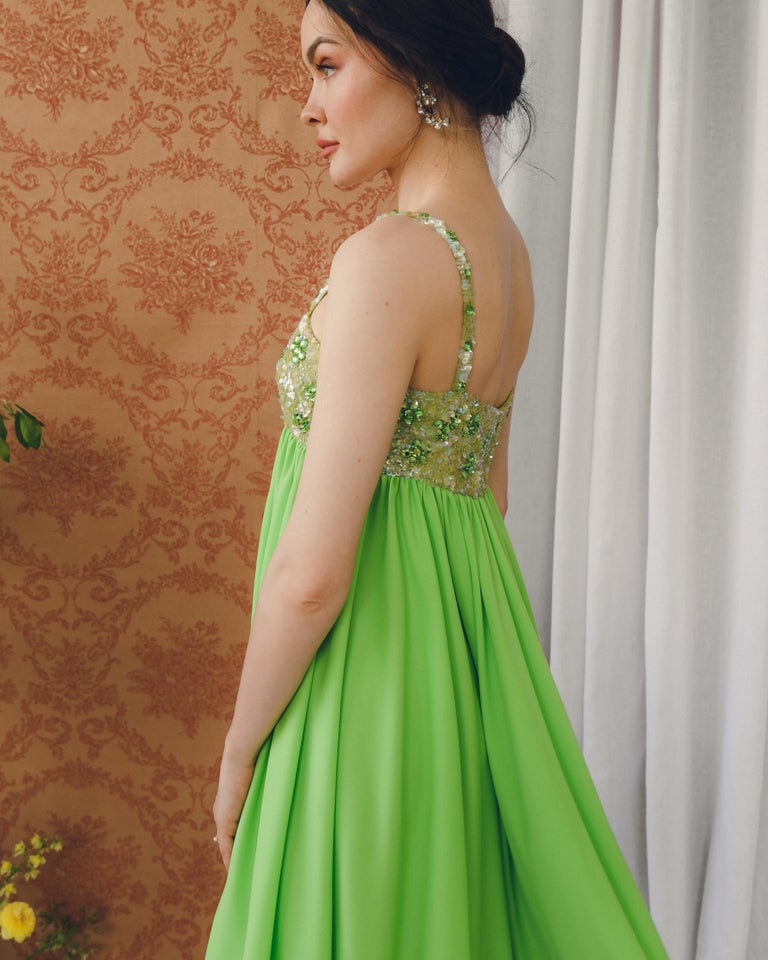 green emerald velvet dress XS 1960s Lillie Rubin Sherbet Gown Maxi Evening Dress Flowy Modest Orange  Pastel Long Sleeve Ruffle