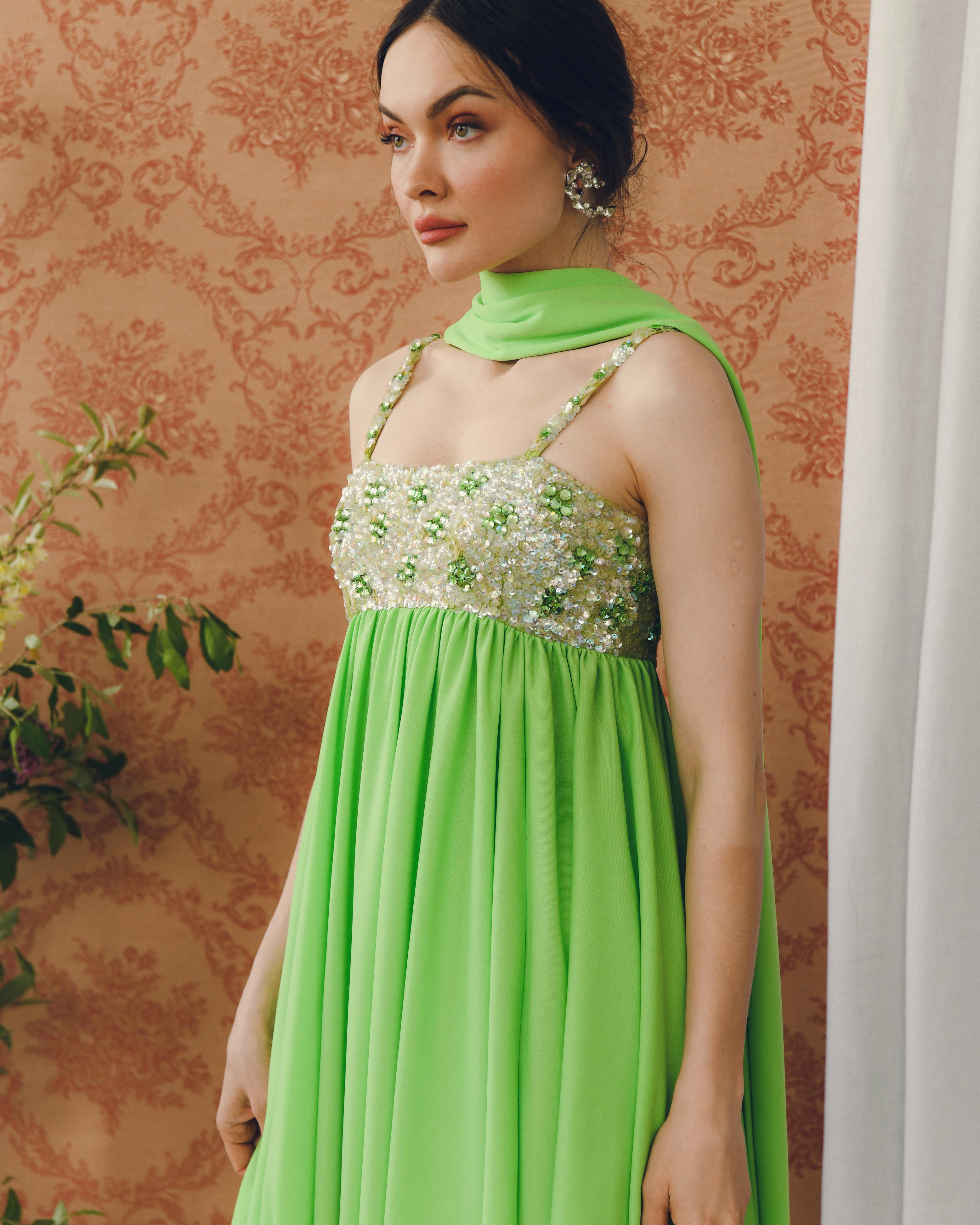 Vintage Lillie Rubin Empire Waist Embellished Gown With Matching Shawl For Sale 3