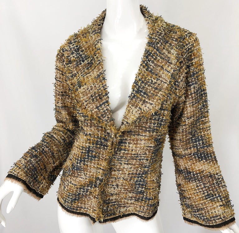 Vintage Lily Samii Brown + Camel Boucle 1990s Lightweight Bell Sleeve ...