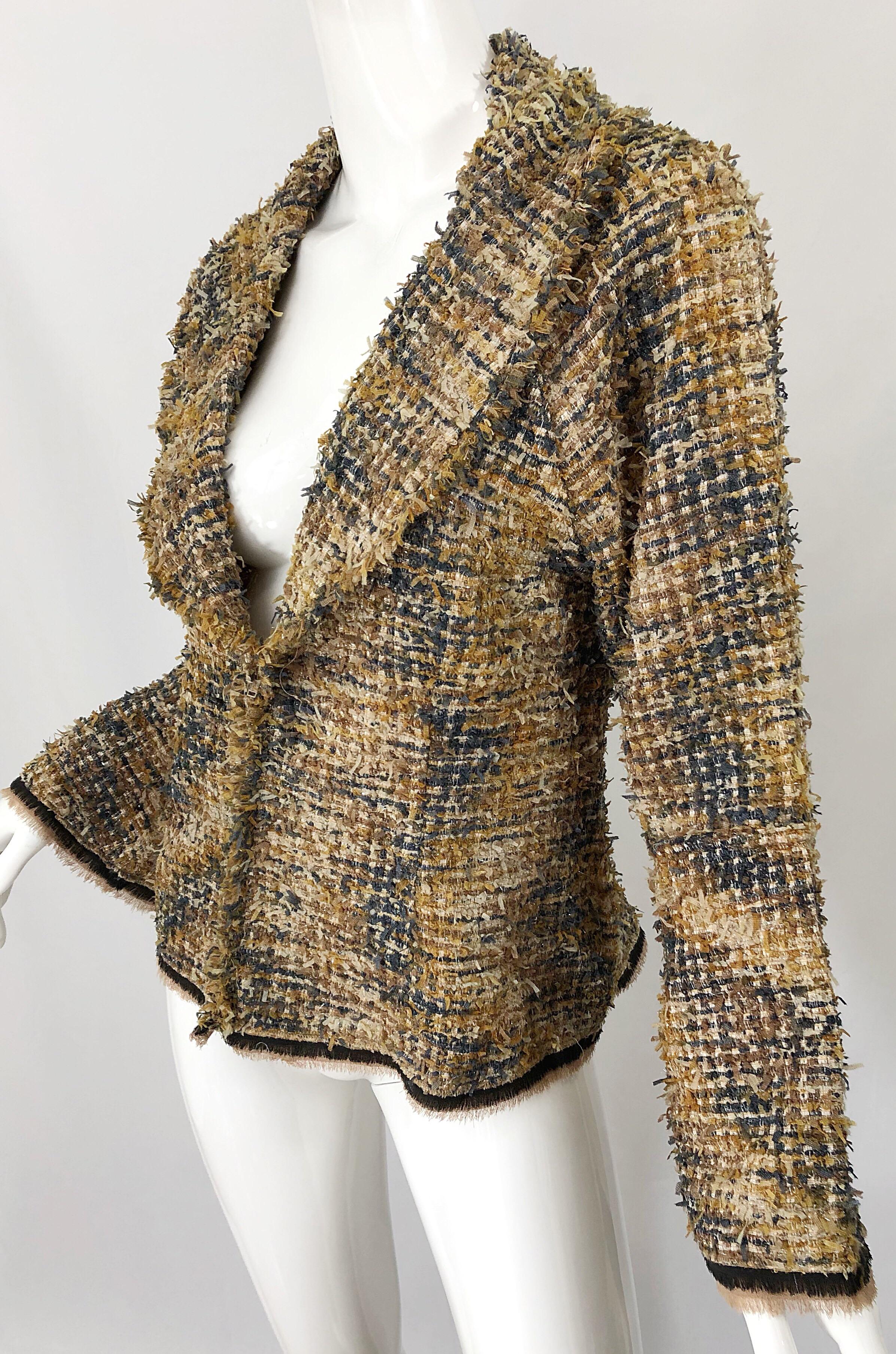 Vintage Lily Samii Brown + Camel Boucle 1990s Lightweight Bell Sleeve 90s Jacket 7