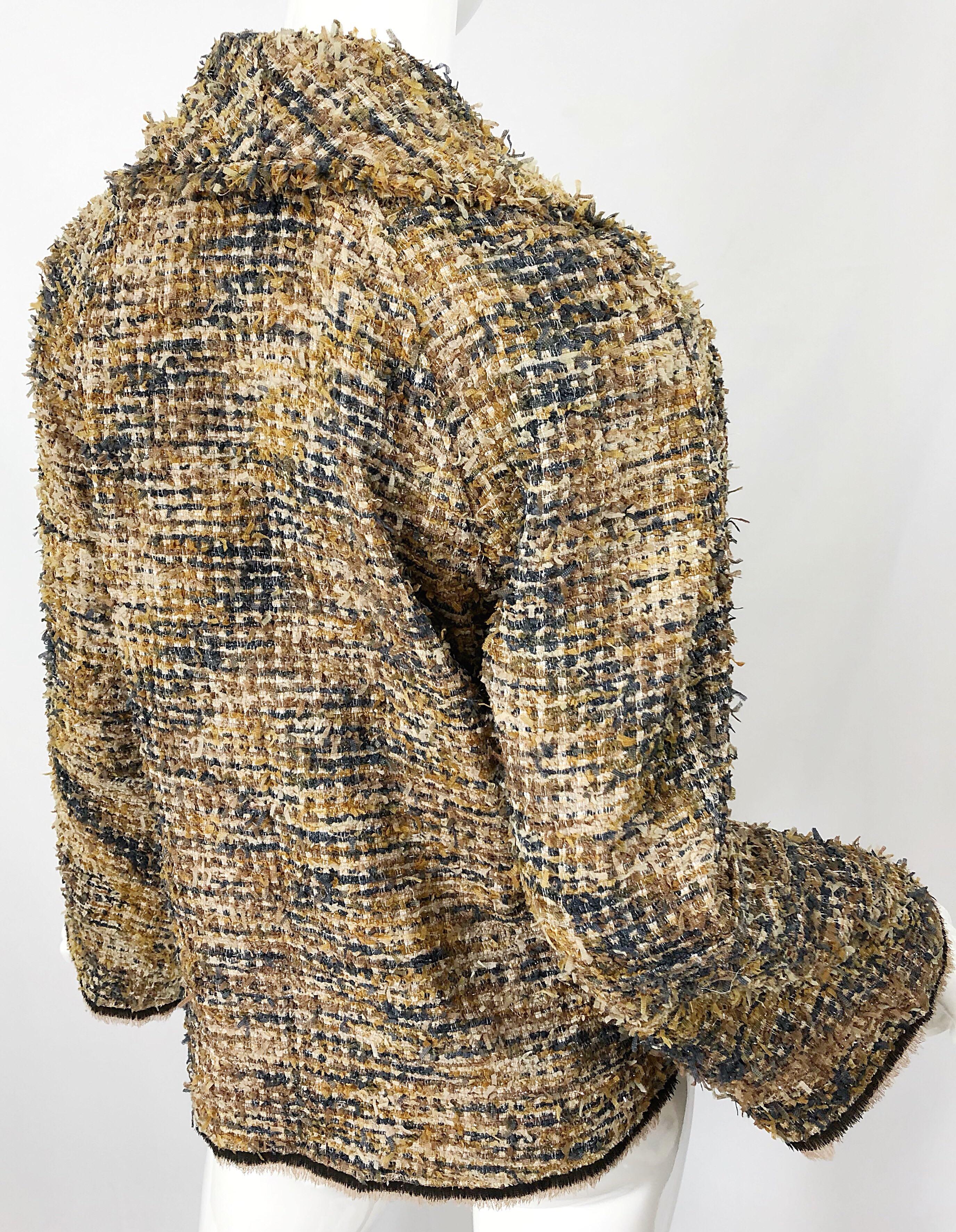 Vintage Lily Samii Brown + Camel Boucle 1990s Lightweight Bell Sleeve 90s Jacket 8
