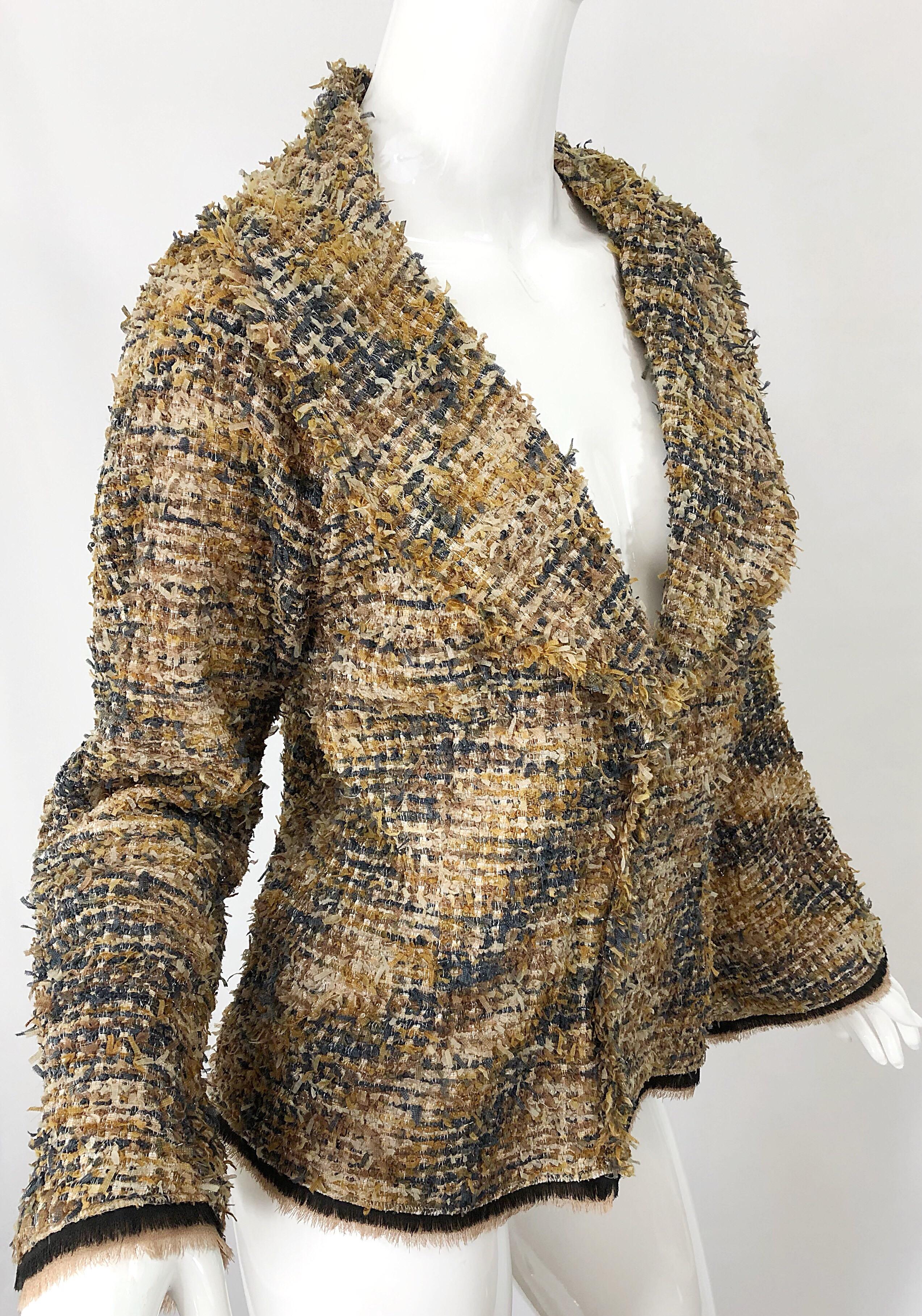 Vintage Lily Samii Brown + Camel Boucle 1990s Lightweight Bell Sleeve 90s Jacket 9