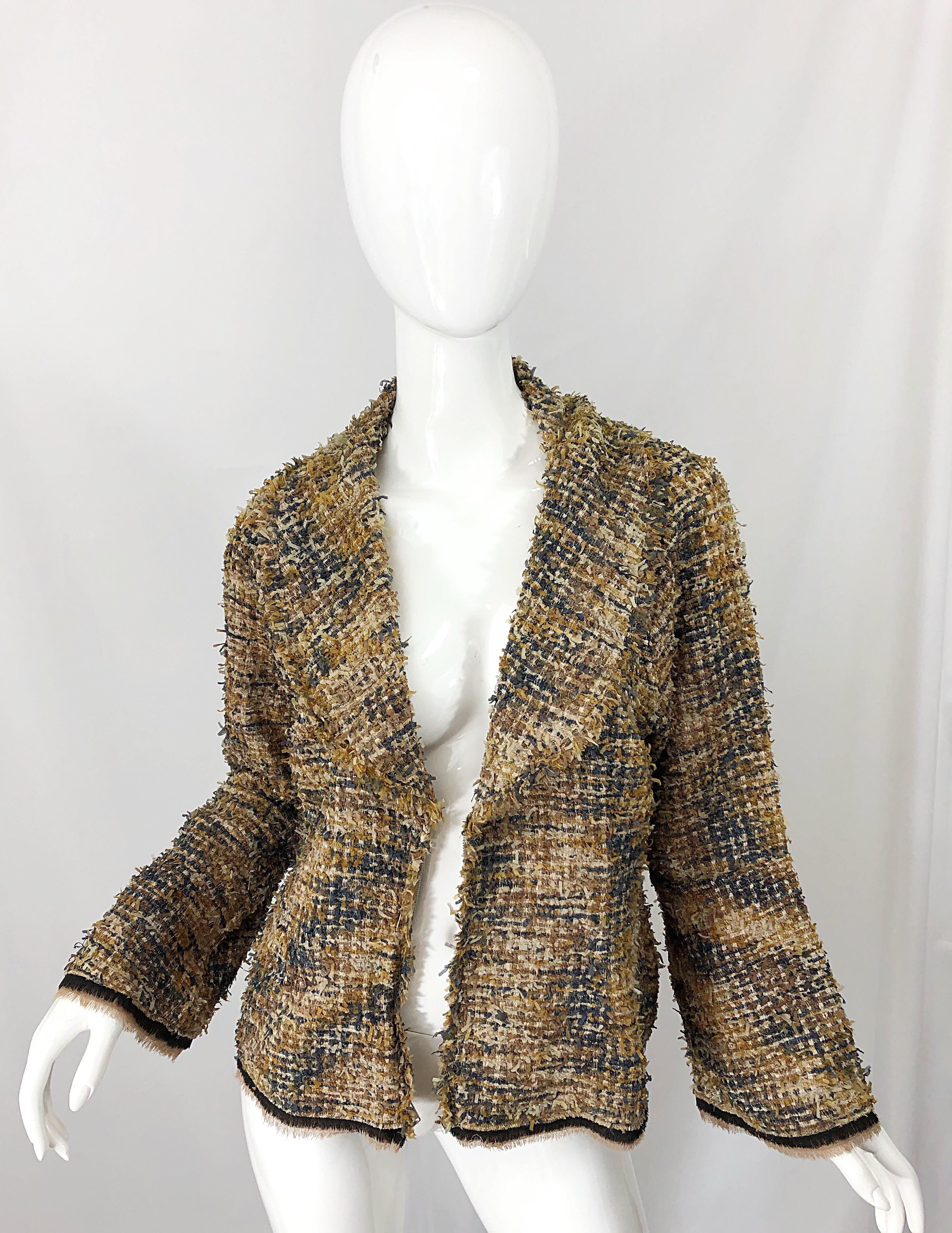 Vintage Lily Samii Brown + Camel Boucle 1990s Lightweight Bell Sleeve 90s Jacket 10