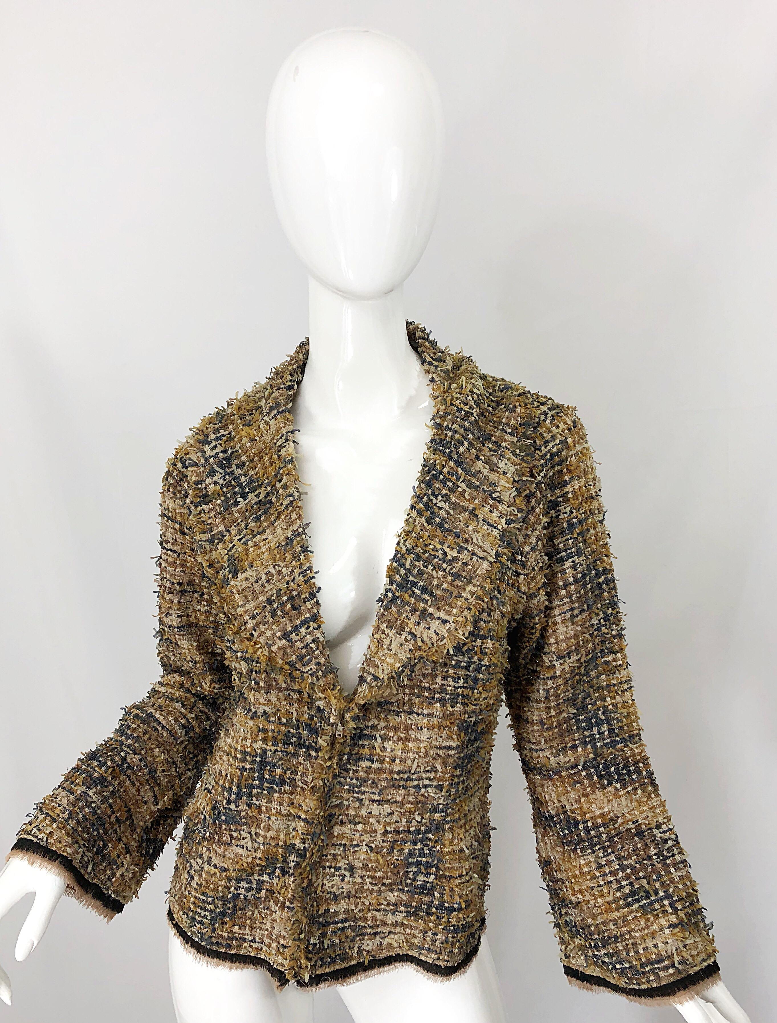 Vintage Lily Samii Brown + Camel Boucle 1990s Lightweight Bell Sleeve 90s Jacket 12