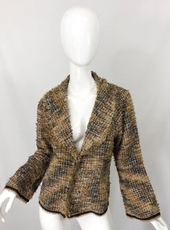 Vintage Lily Samii Brown + Camel Boucle 1990s Lightweight Bell Sleeve 90s Jacket