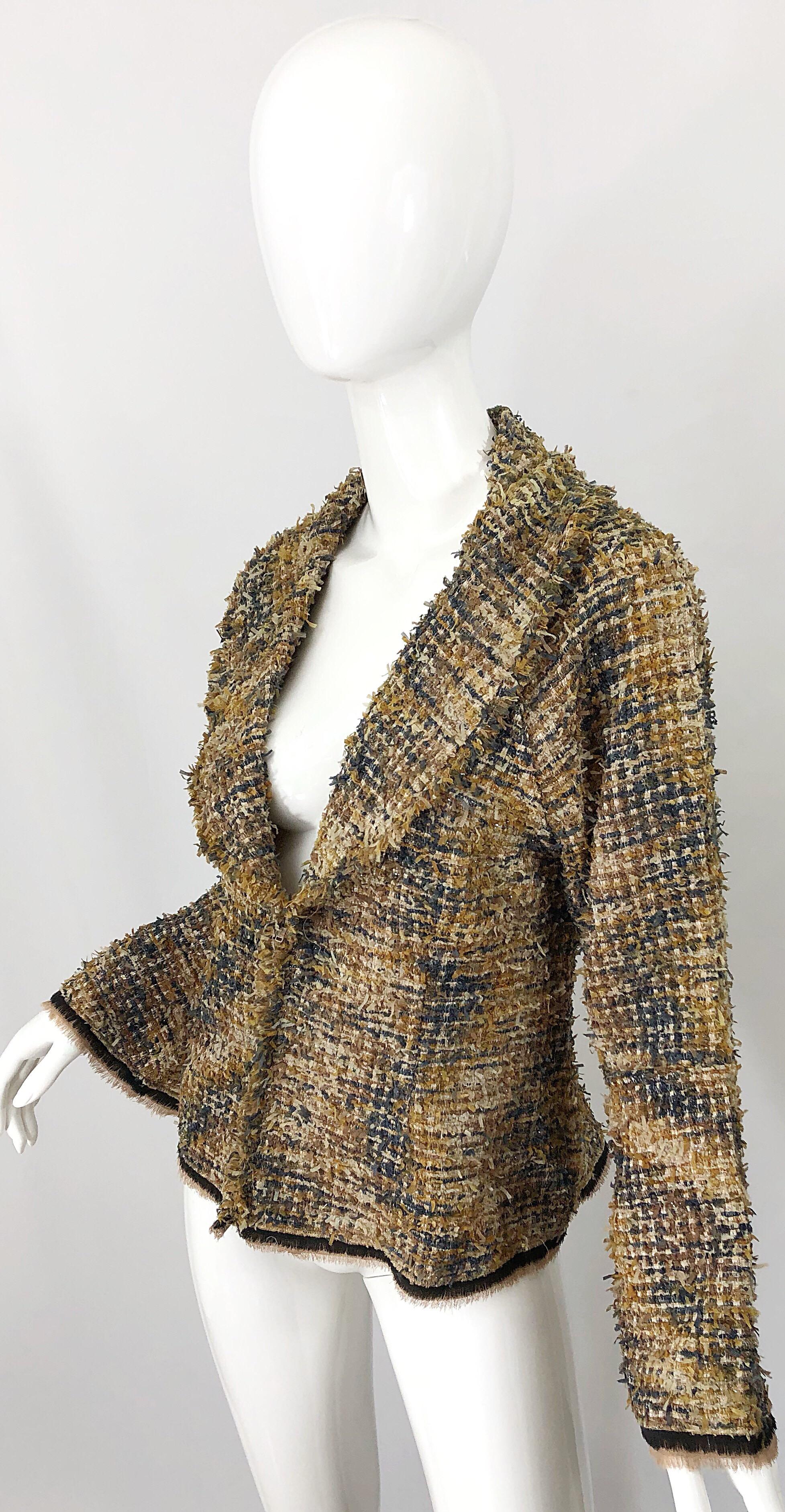 Vintage Lily Samii Brown + Camel Boucle 1990s Lightweight Bell Sleeve 90s Jacket 2