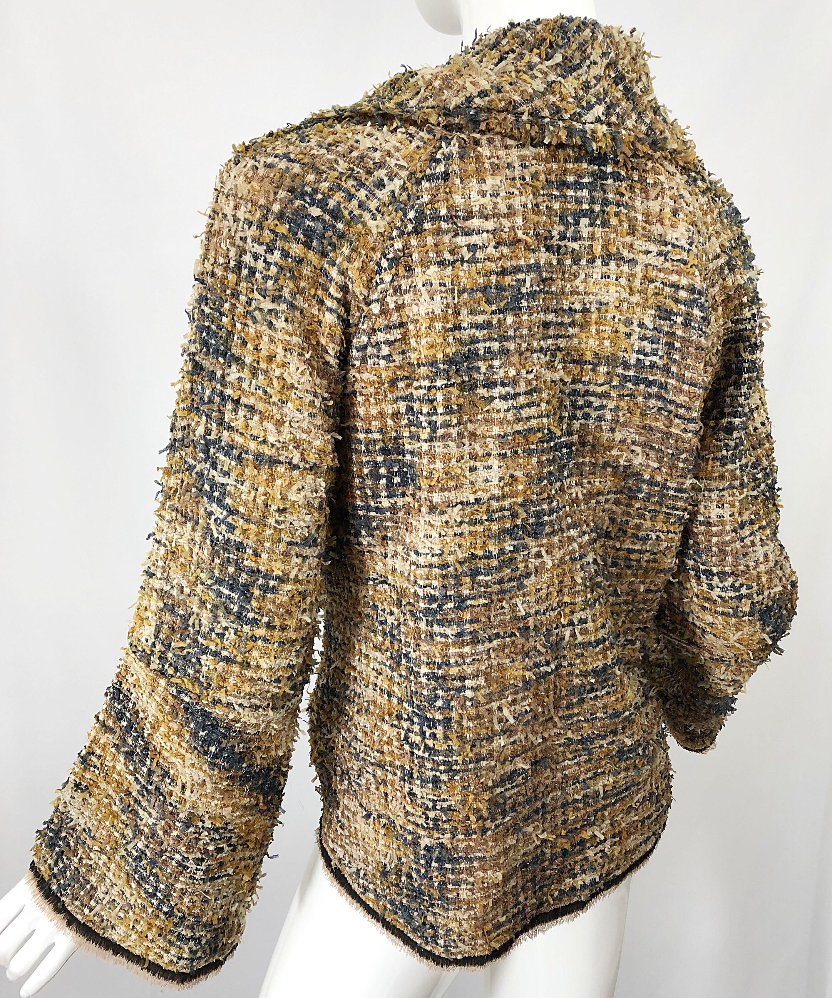 Vintage Lily Samii Brown + Camel Boucle 1990s Lightweight Bell Sleeve 90s Jacket 3