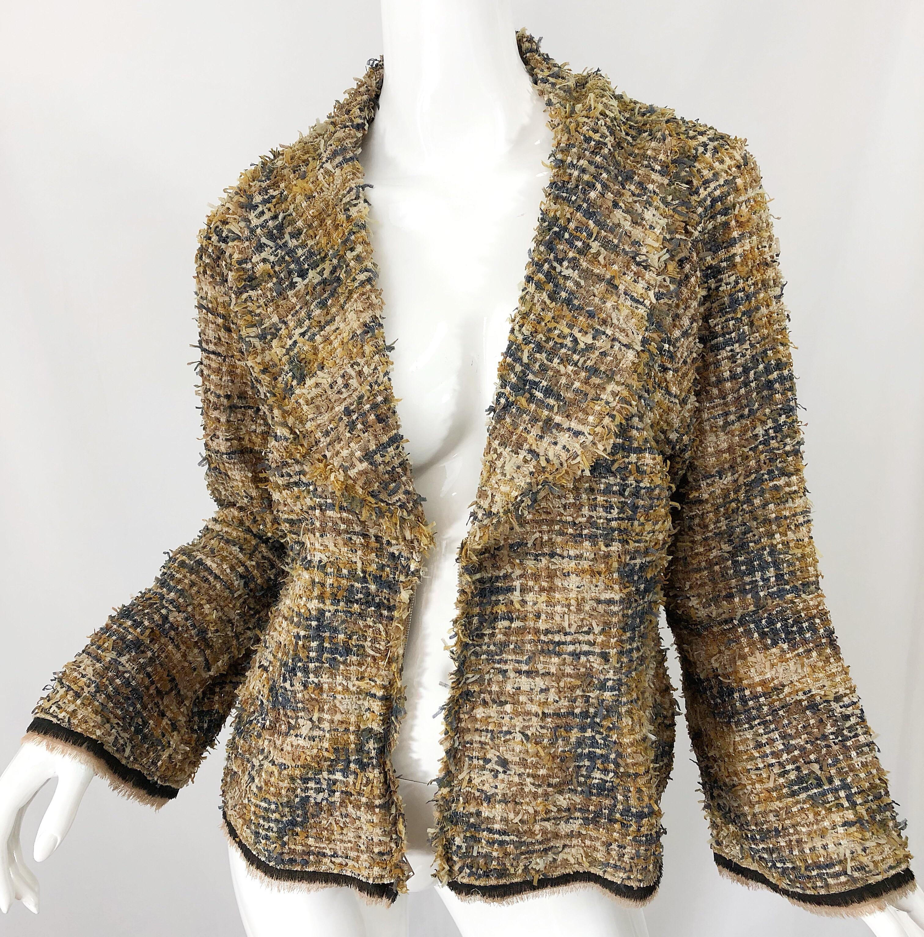 Vintage Lily Samii Brown + Camel Boucle 1990s Lightweight Bell Sleeve 90s Jacket 4