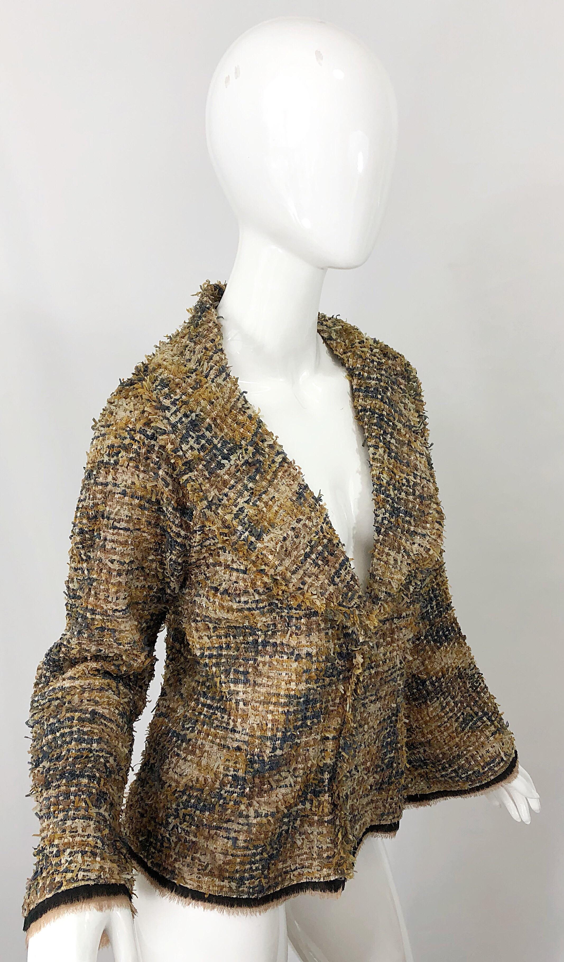 Vintage Lily Samii Brown + Camel Boucle 1990s Lightweight Bell Sleeve 90s Jacket 5
