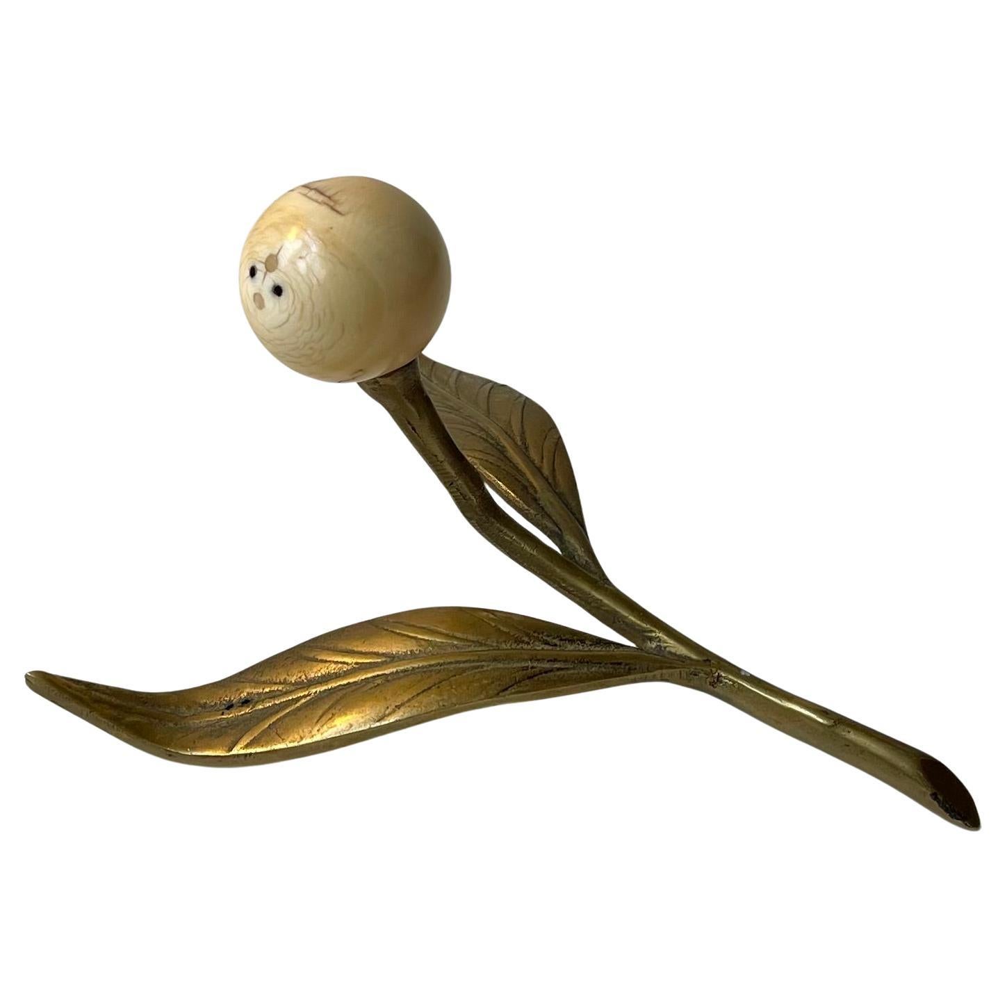 Scultura di giglio vintage - Ornamento floreale in ottone