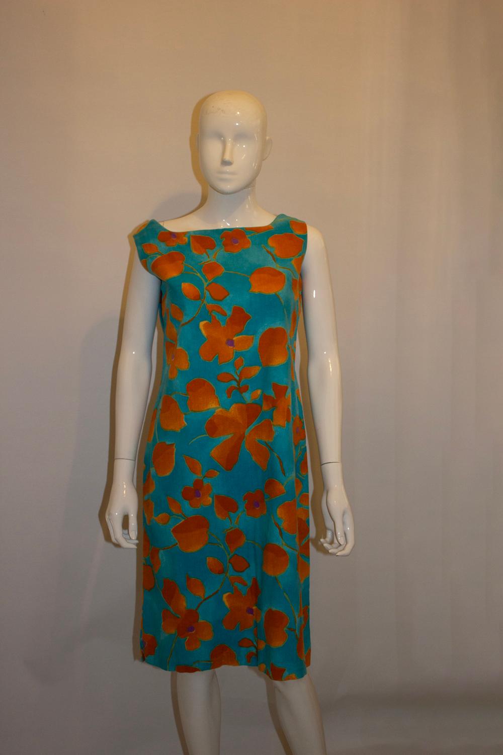Vintage Lilywhites Buntes Leinenkleid mit buntem Muster im Zustand „Gut“ im Angebot in London, GB