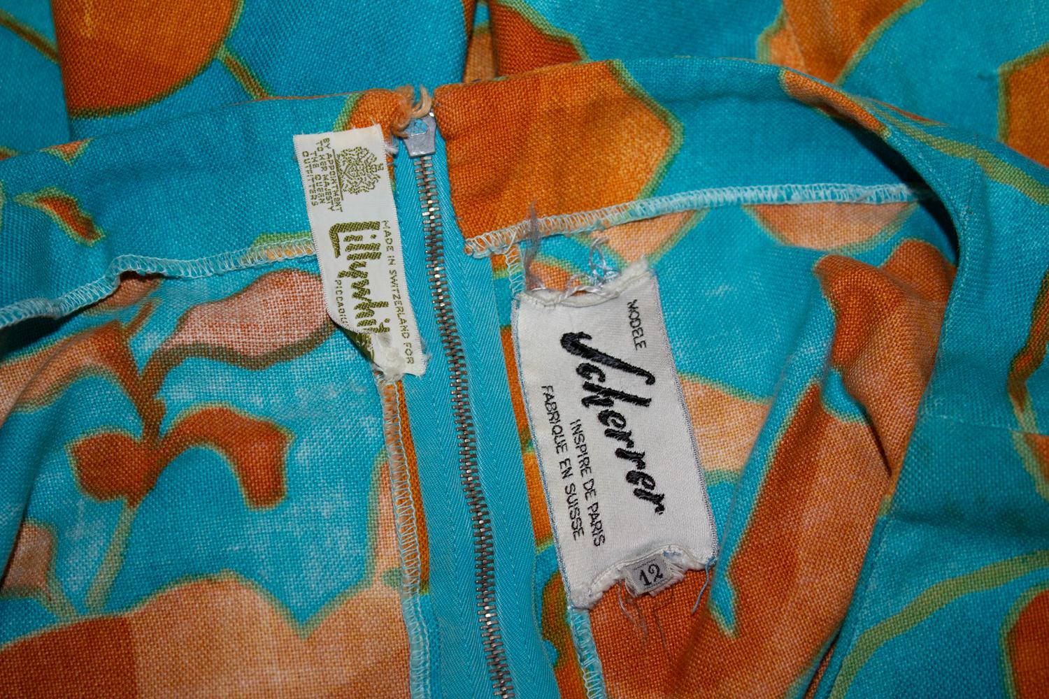 Vintage Lilywhites Buntes Leinenkleid mit buntem Muster im Angebot 2