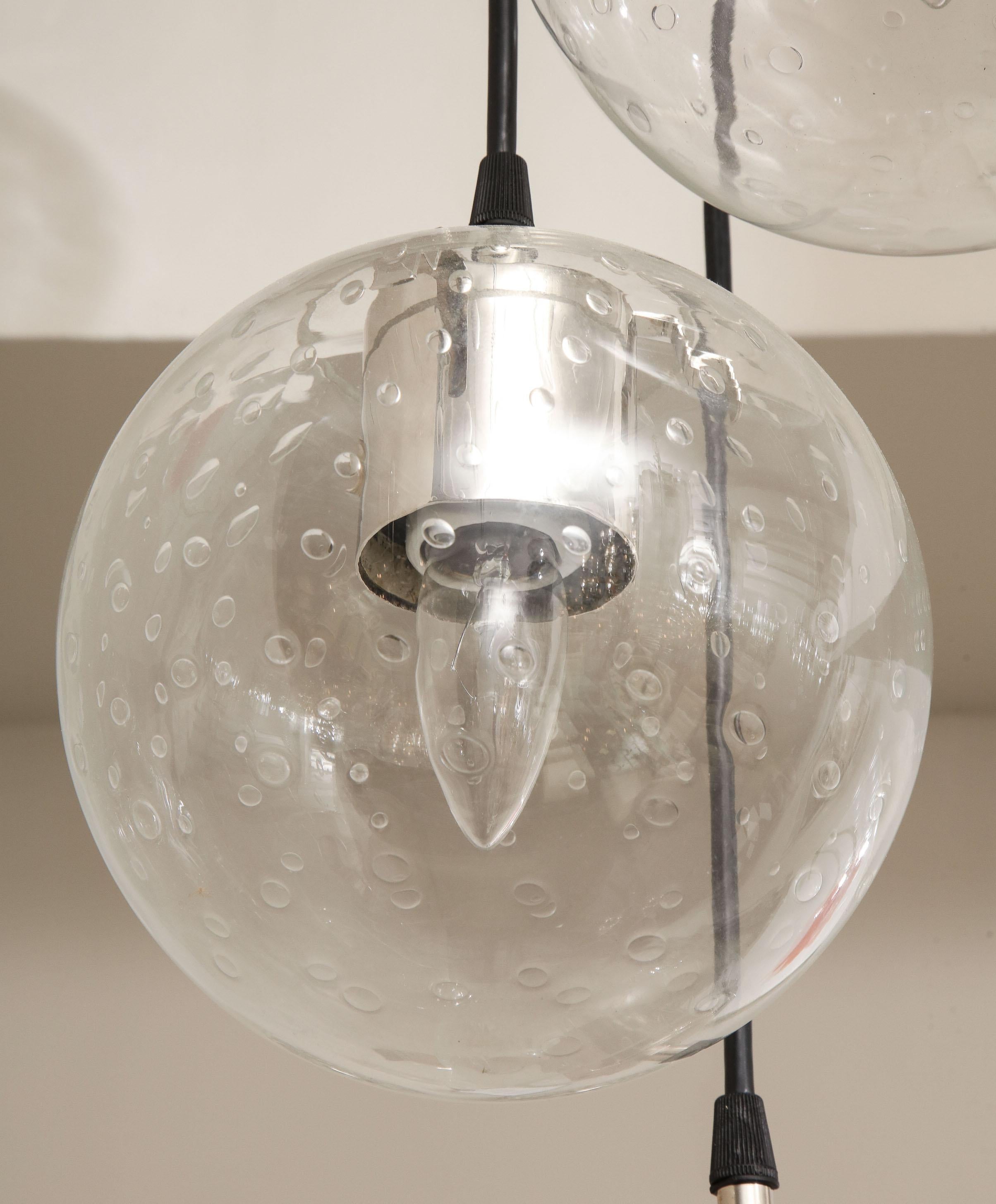 Vintage Limburg Chandelier with 4 Cascading Clear Globe Pendants In Excellent Condition For Sale In New York, NY