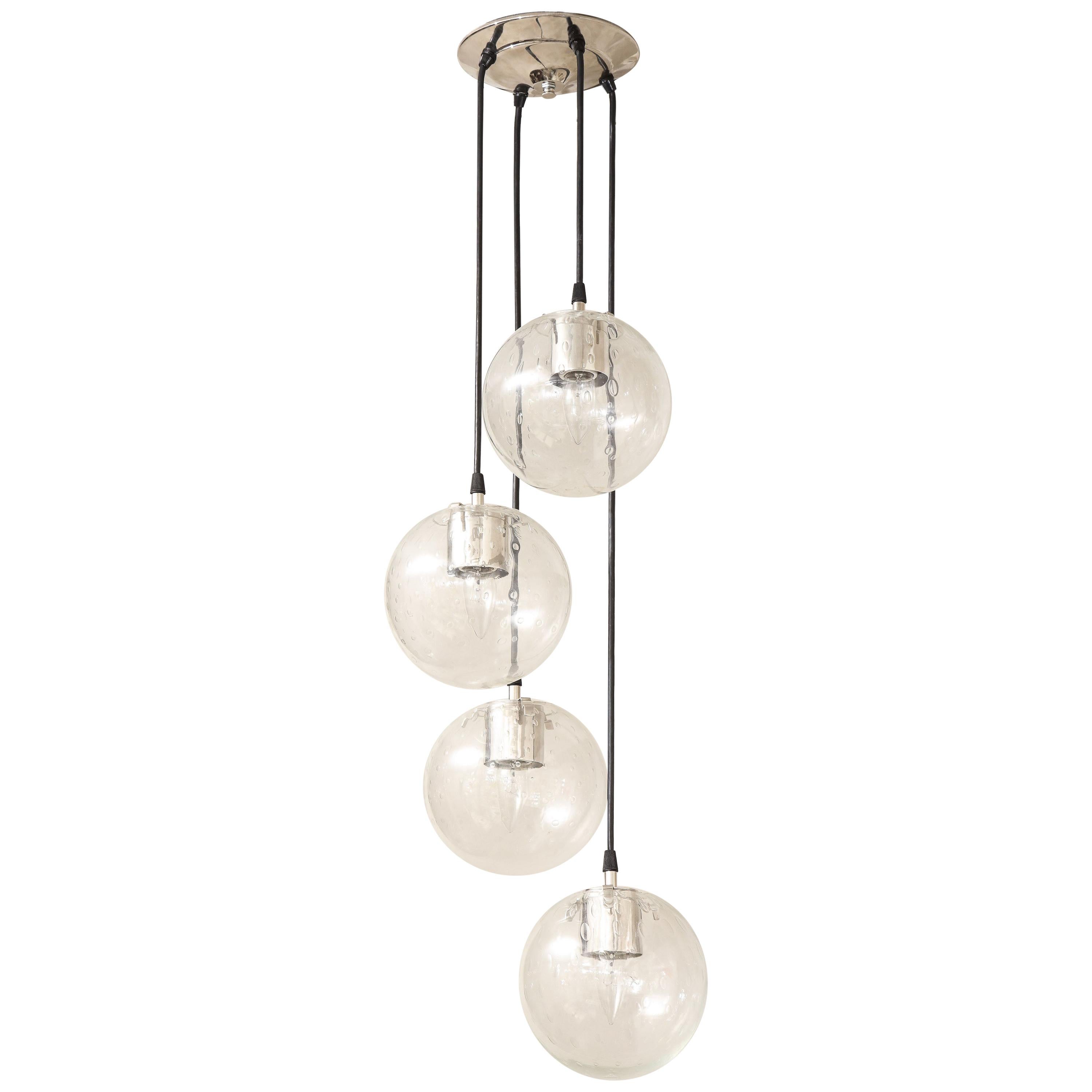 Vintage Limburg Chandelier with 4 Cascading Clear Globe Pendants For Sale