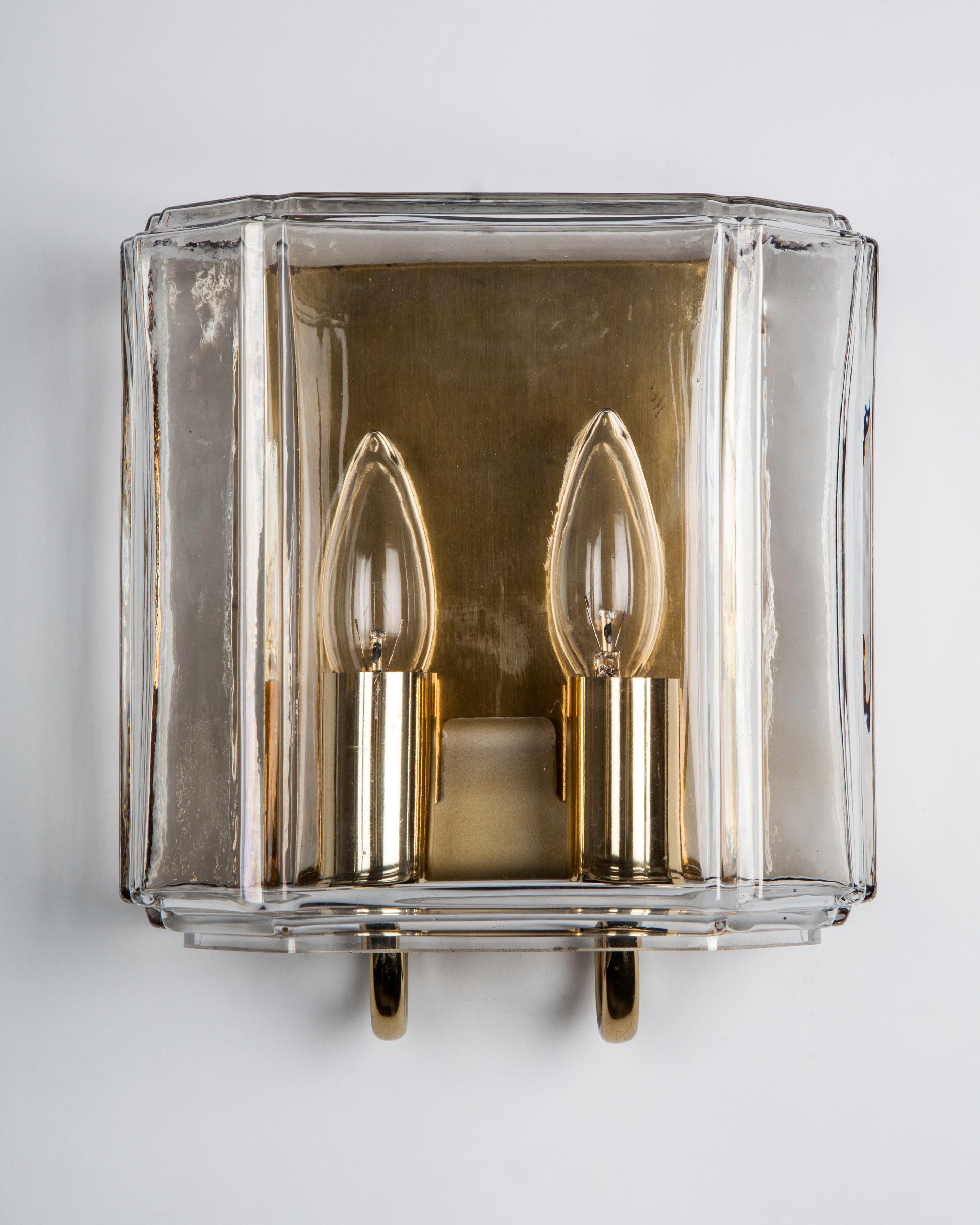 Vintage Limburg Glass Sconces in Polished Brass, Midcentury, German, circa 1960 In Good Condition In New York, NY