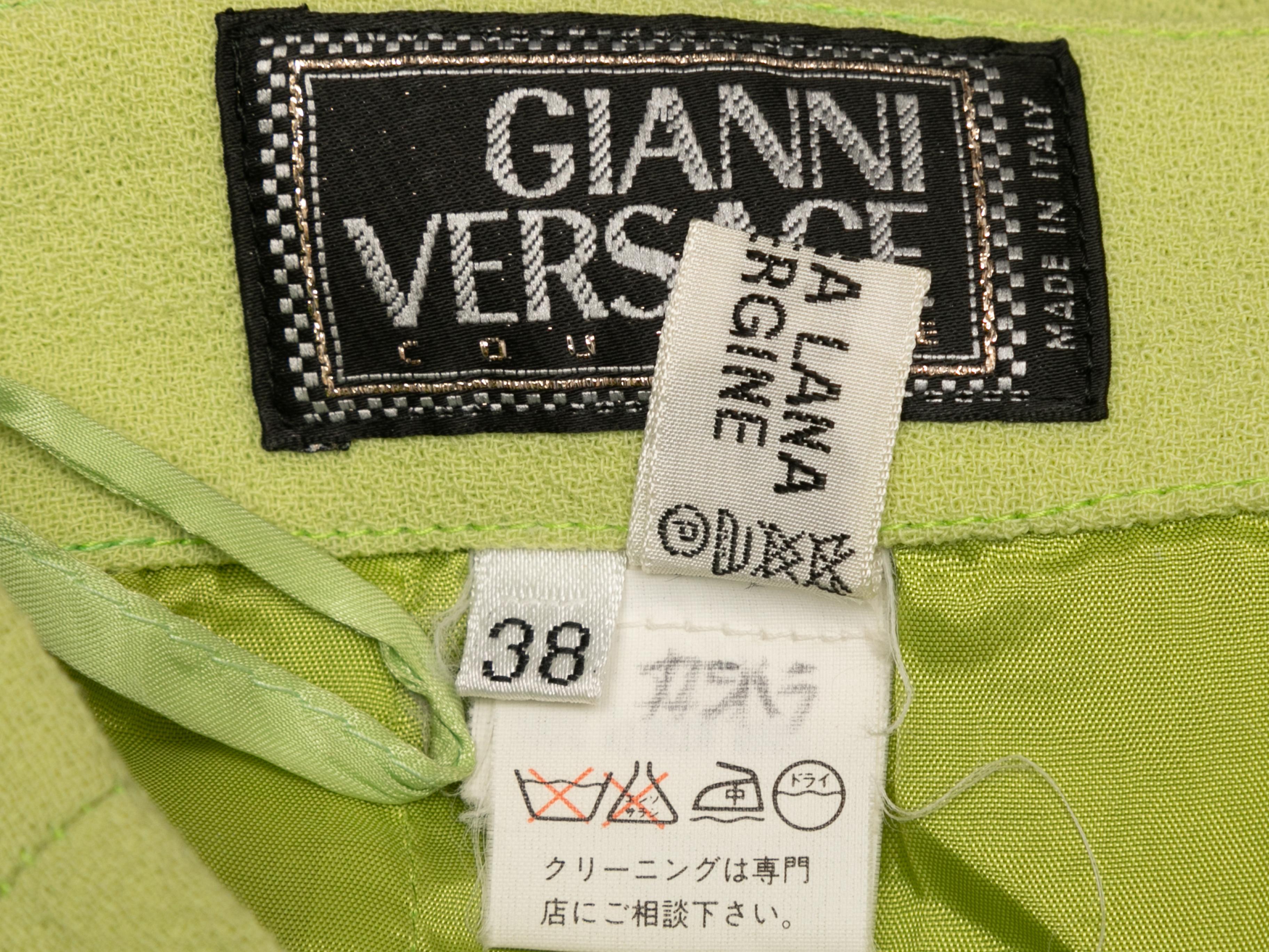 Vintage Lime Green Gianni Versace Couture Fall/Winter 1992 Buckle Skirt Suit Siz For Sale 2