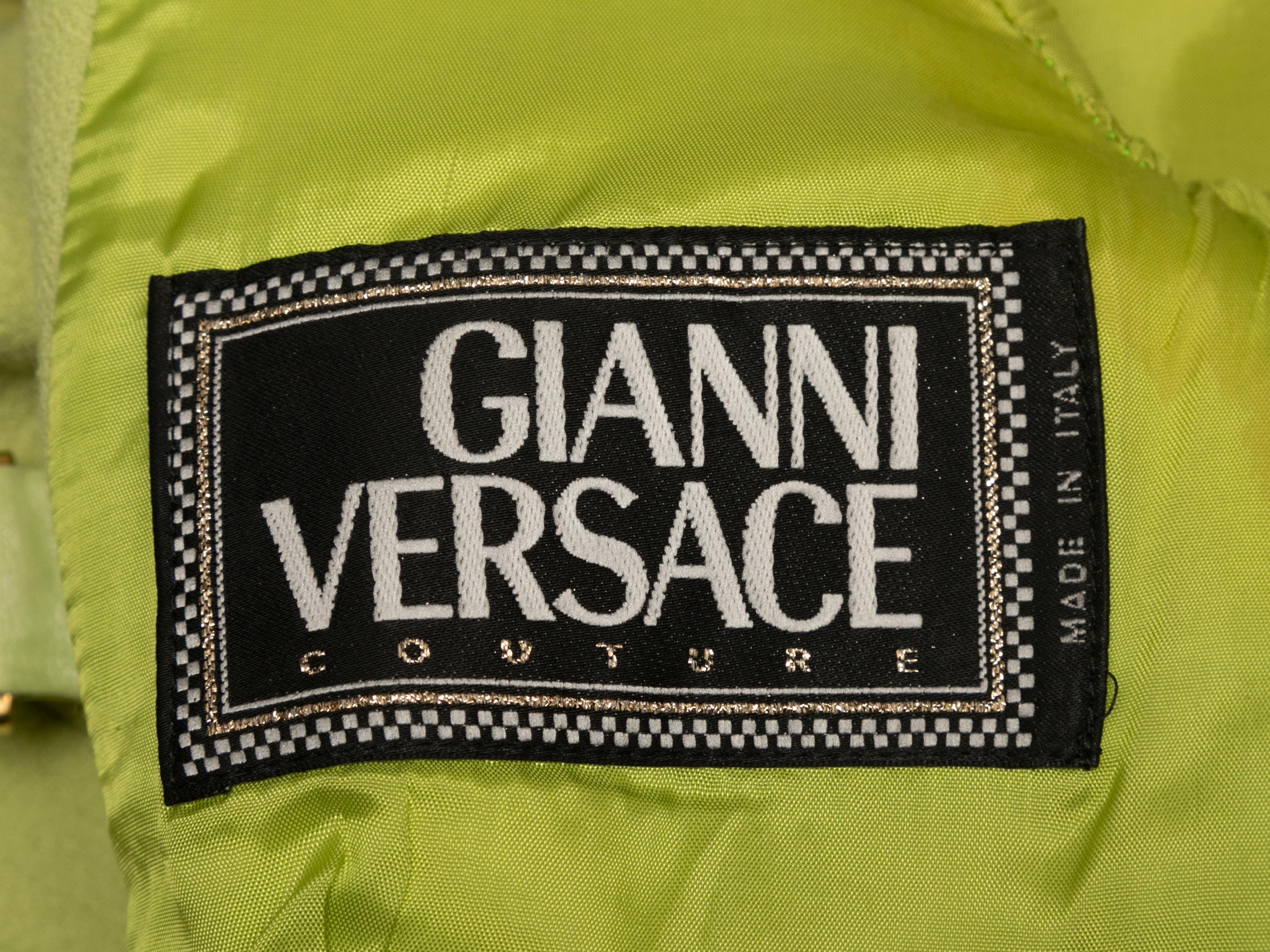 Vintage Lime Green Gianni Versace Couture Fall/Winter 1992 Buckle Skirt Suit Siz For Sale 3