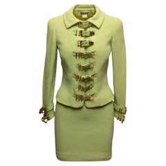 Vintage Lime Green Gianni Versace Couture Fall/Winter 1992 Buckle Skirt Suit Siz