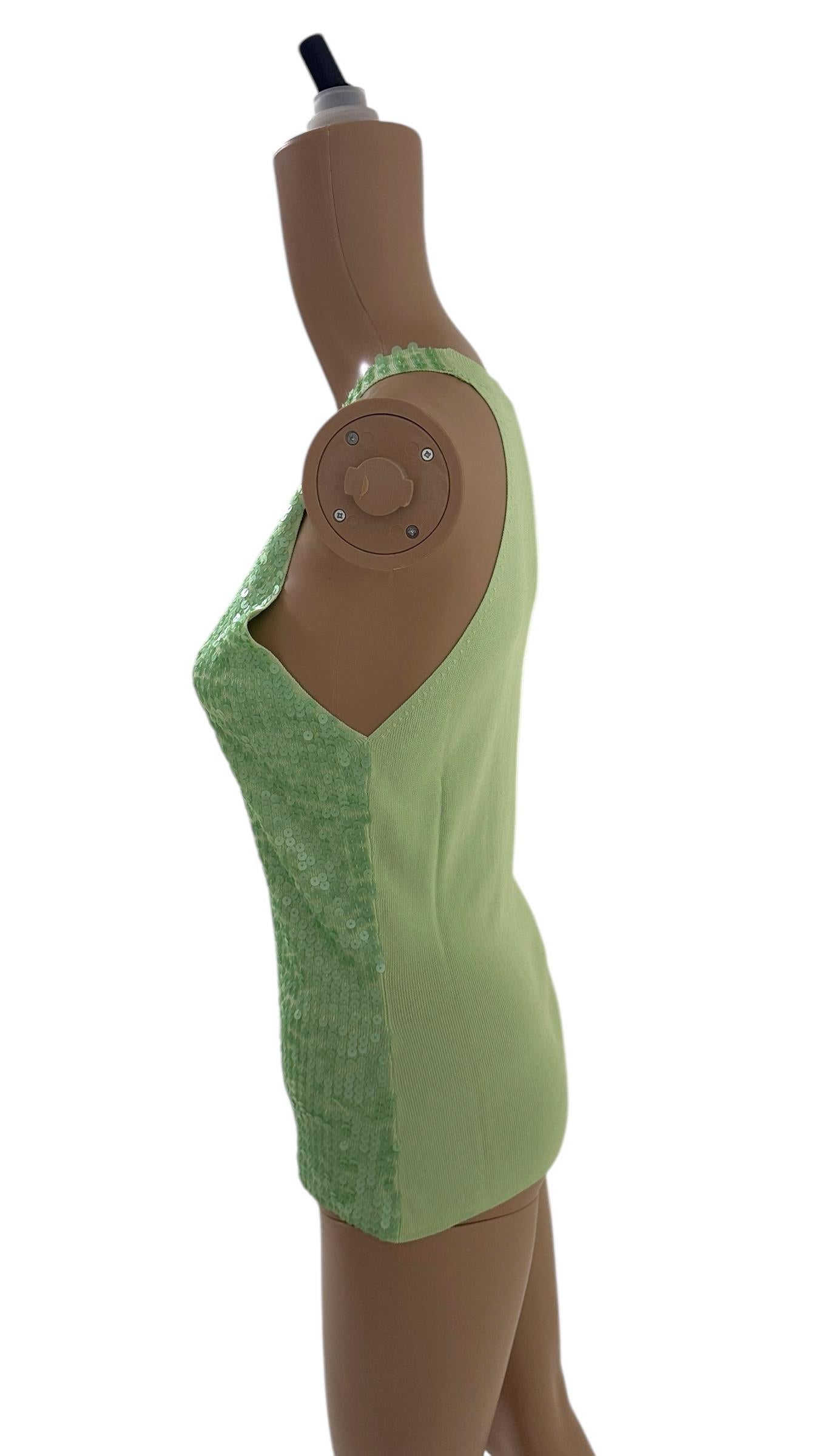 Women's Vintage Lime Green Knit Tank Top with Allover Sequins - We pay for import duty! For Sale