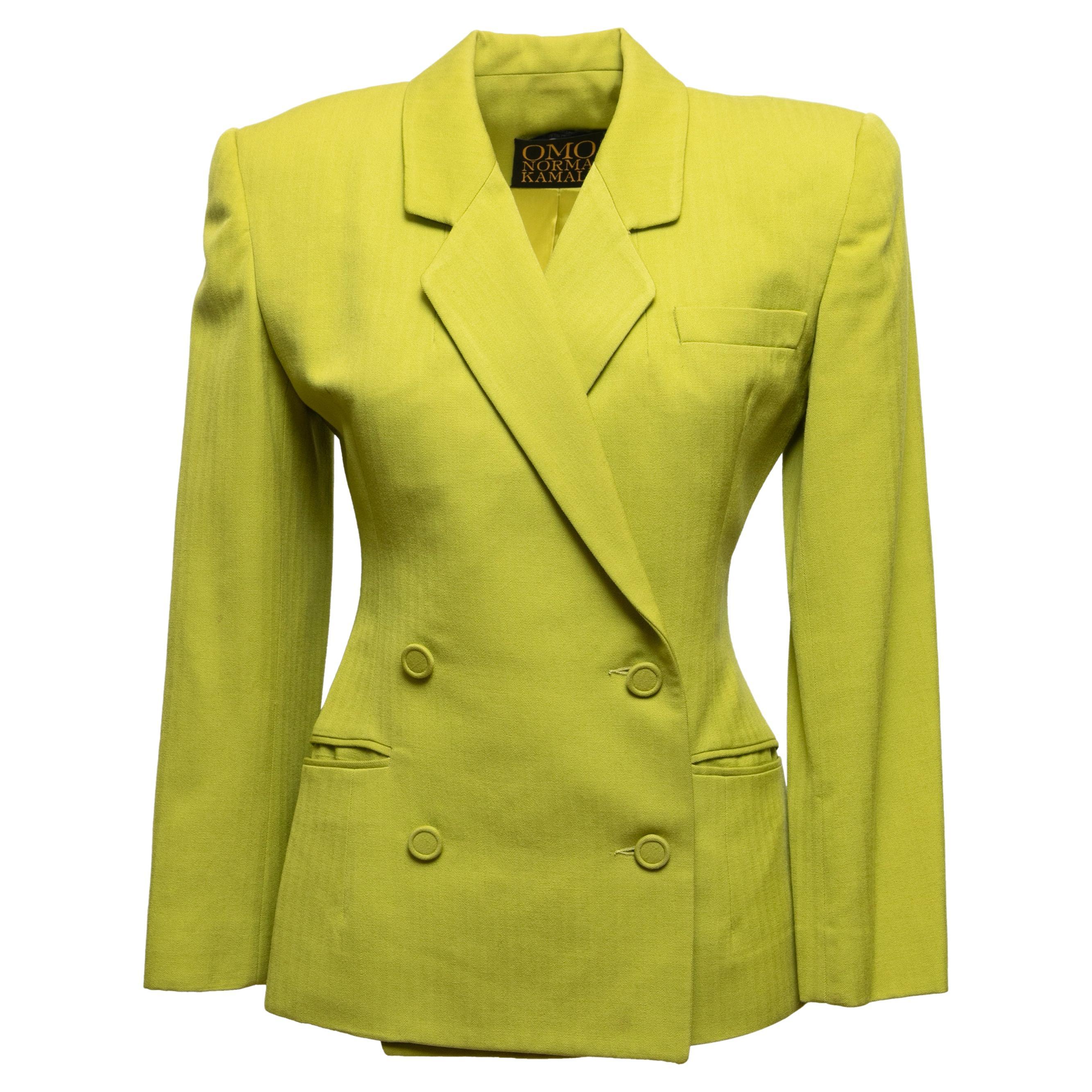 Vintage Lime Green Omo Norma Kamali 1980s Blazer Size US XS/S For Sale