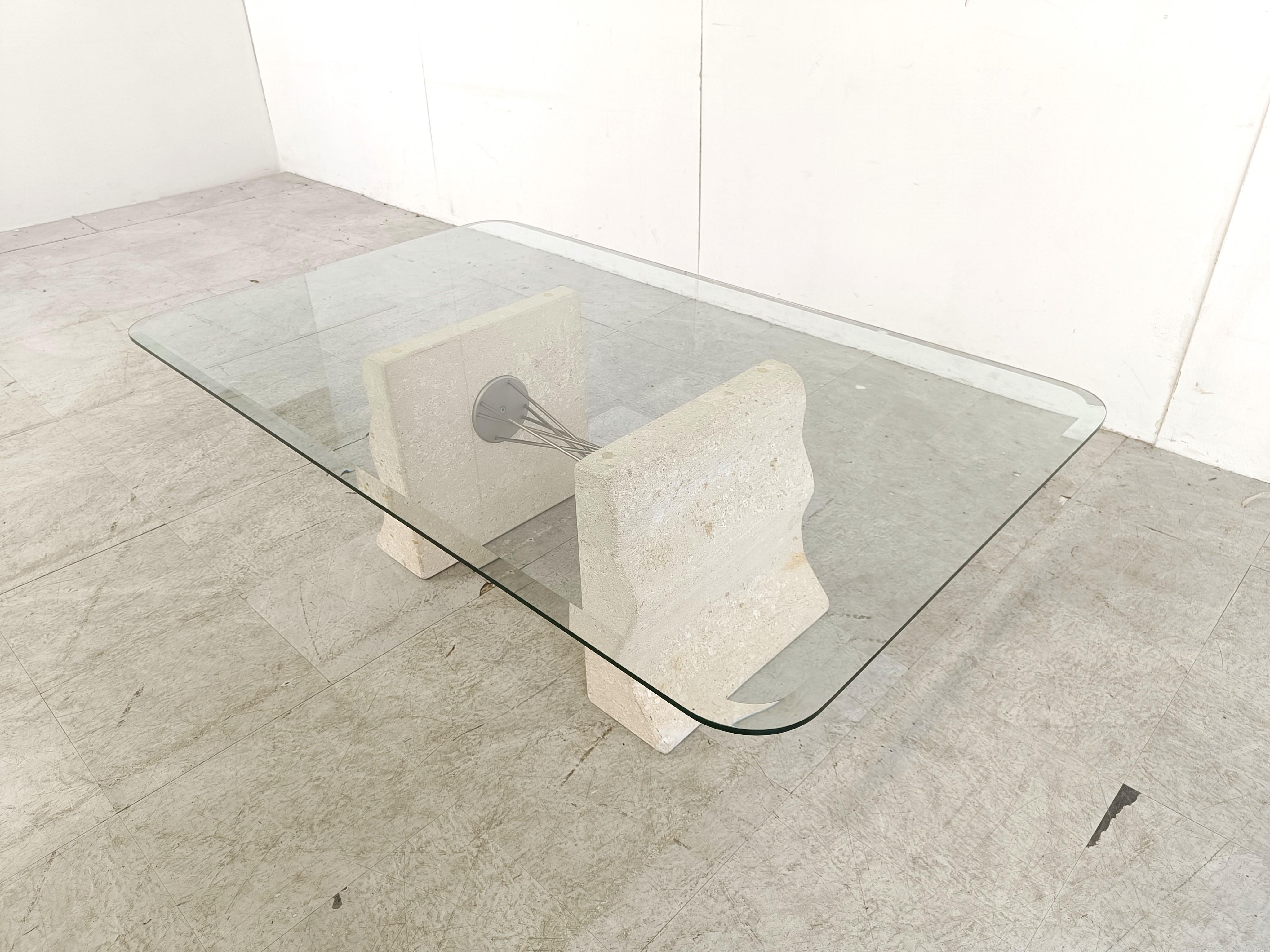 Glass Vintage lime stone coffee table, 1990s