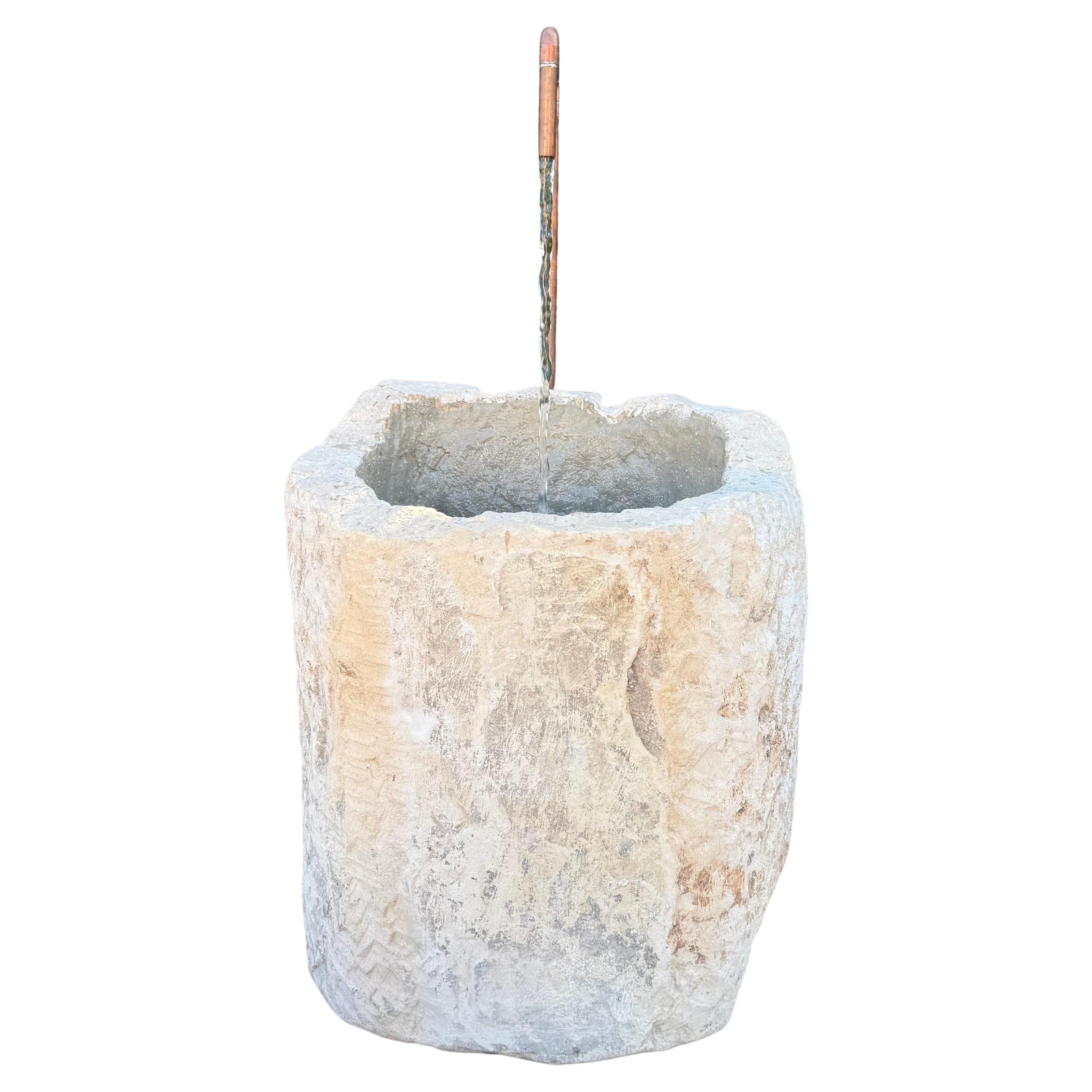 Vintage Limestone Trough Fountain with Copper