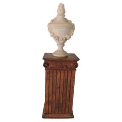 Vintage Limestone Urn on Pine Column Style Pedestal