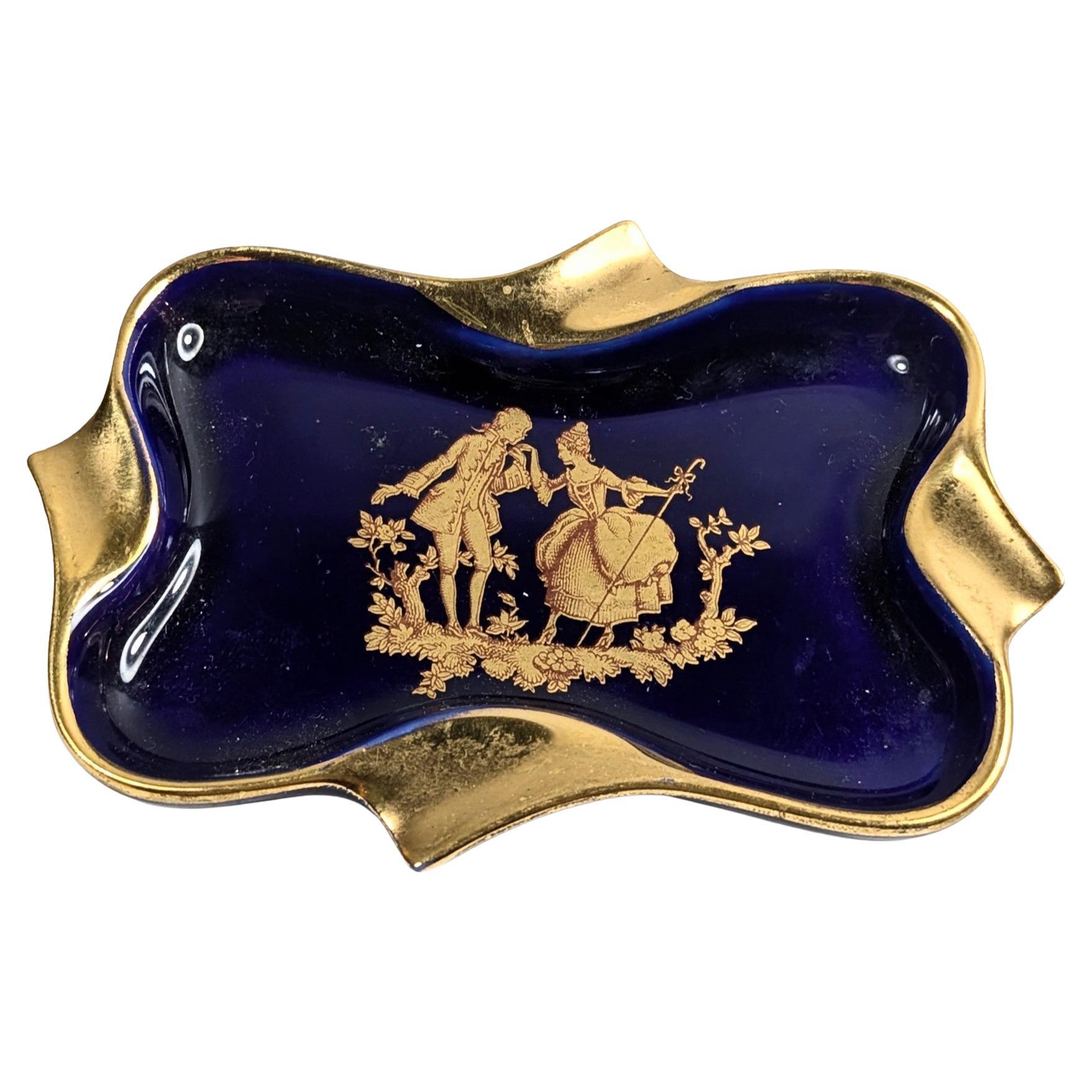 Posacenere d'epoca in oro 22k Limoges  Scena di cortigiana Luigi XVI