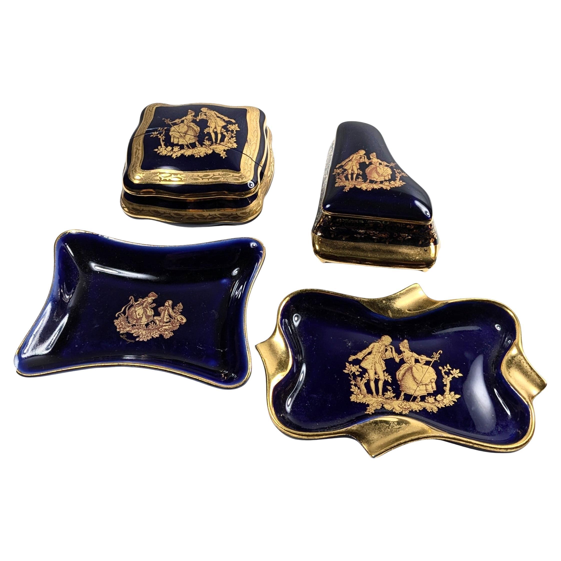 Bisutería Vintage Limoges de oro de 22 quilates  Piezas Luis XVI Escena cortesana