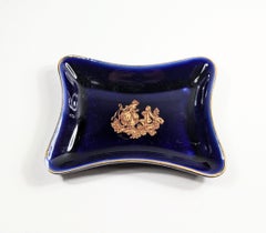 Bijoux Vintage en or 22k de Limoges  Petit plateau Louis XVI Scène de courtisane