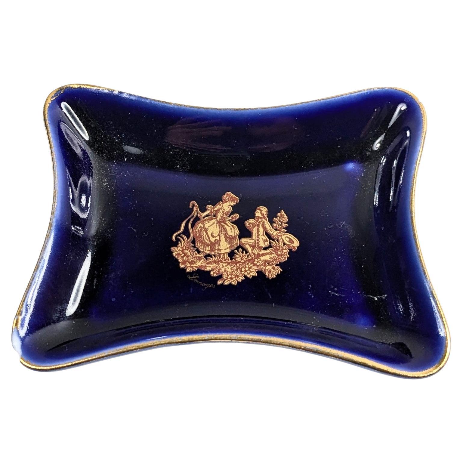 Bisutería Vintage Limoges de oro de 22 quilates  Bandeja Pequeña Escena Cortesana Luis XVI