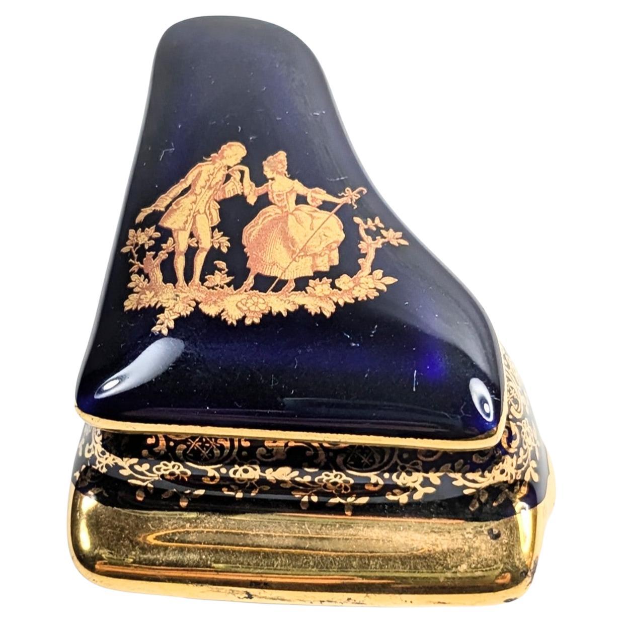Vintage Limoges 22k Gold Trinket Piano Box Louis XVI Courtesan Scene