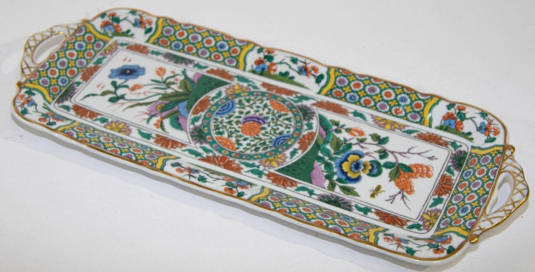 Vintage Limoges Bernardaud Asian Imari Pattern Porcelain Cake Handled Tray 6