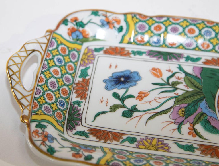 Vintage Limoges Bernardaud Asian Imari Pattern Porcelain Cake Handled Tray 2