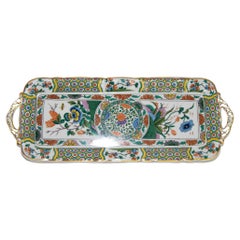 Vieux plateau en porcelaine de Limoges Bernardaud, motif Imari asiatique, avec poignée pour gâteau