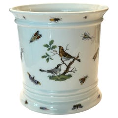 Cache pot vintage en porcelaine de Limoges avec oiseaux et insectes