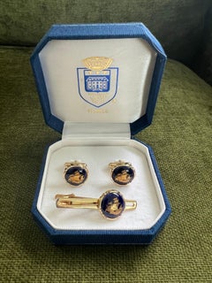 Gemelli da polso Limoges d'epoca, set di 3 pezzi con astuccio originale, "Circa 1970s"