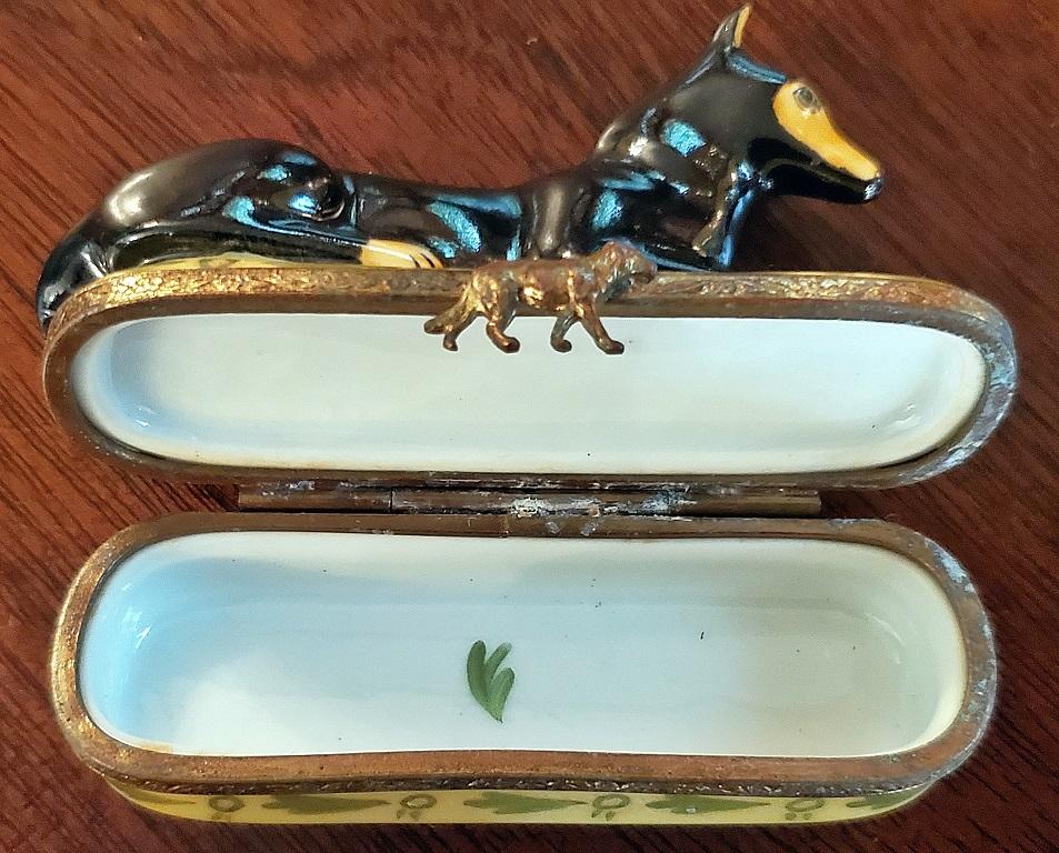 Hand-Painted Vintage Limoges Doberman Pinscher Ring Box