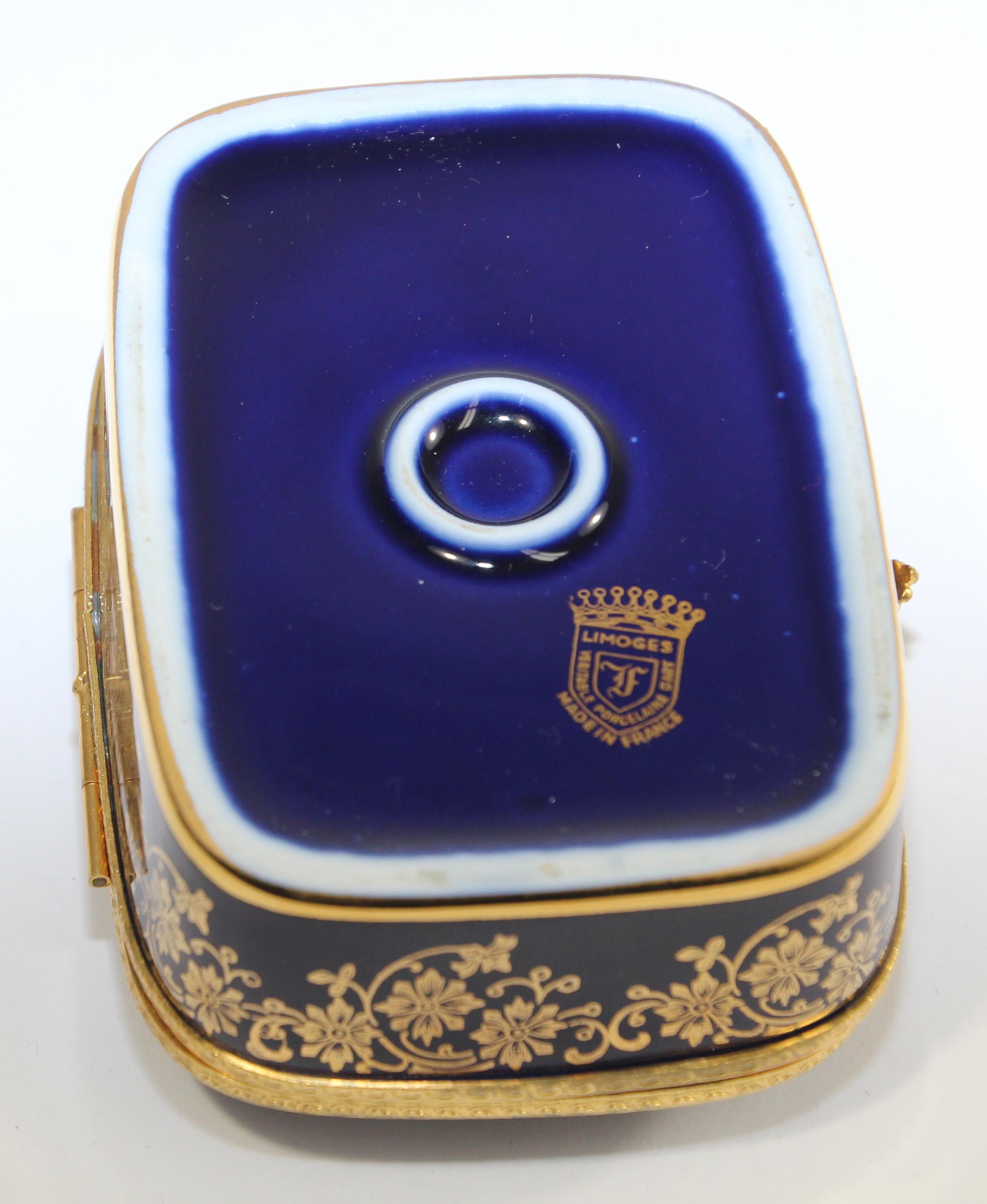 Vintage Limoges France 22-Karat Gold Trinket Box in Cobalt Royal Blue 1