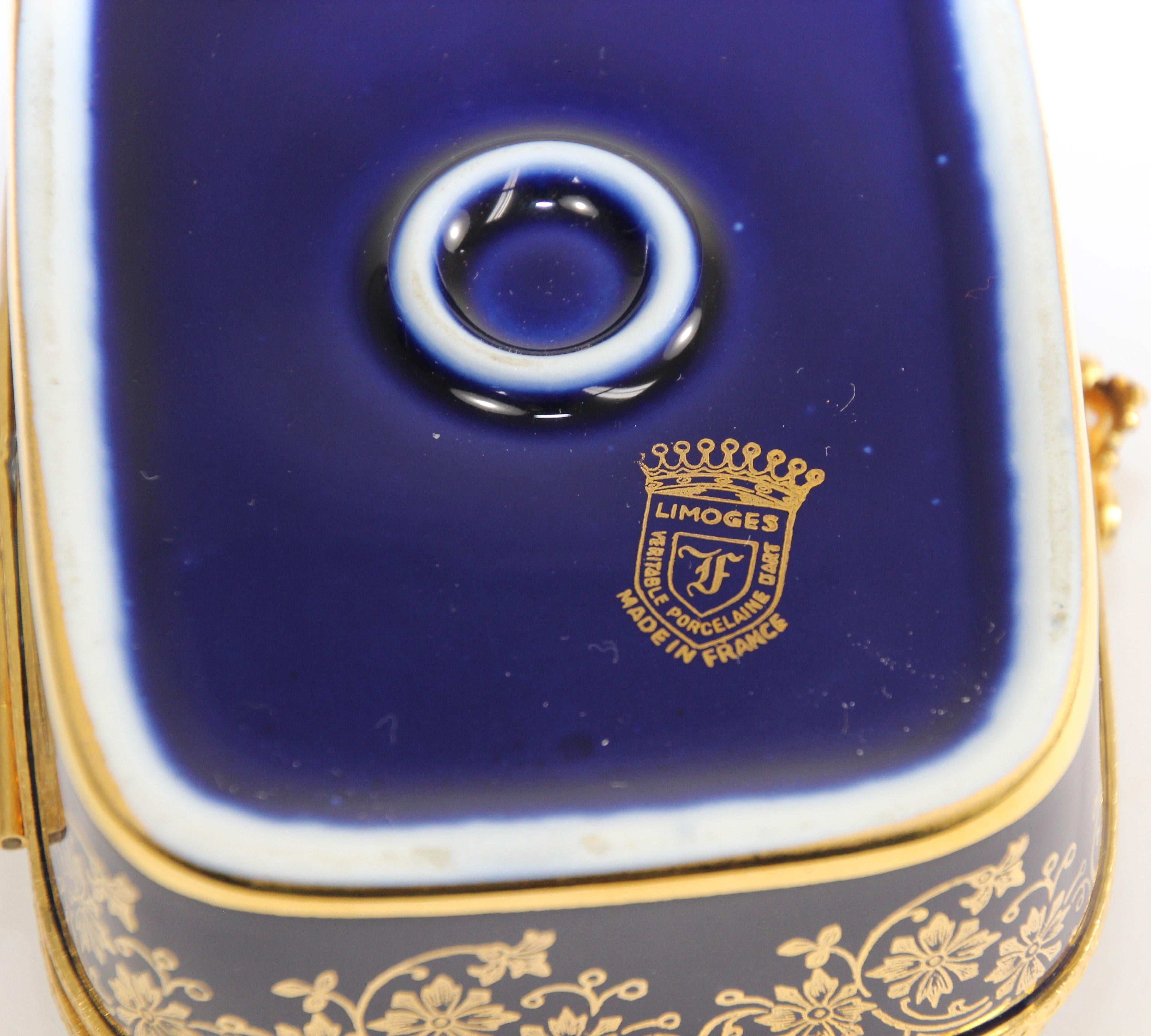 Vintage Limoges France 22-Karat Gold Trinket Box in Cobalt Royal Blue 2