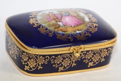 Vintage Limoges France 22-Karat Gold Trinket Box in Cobalt Royal Blue