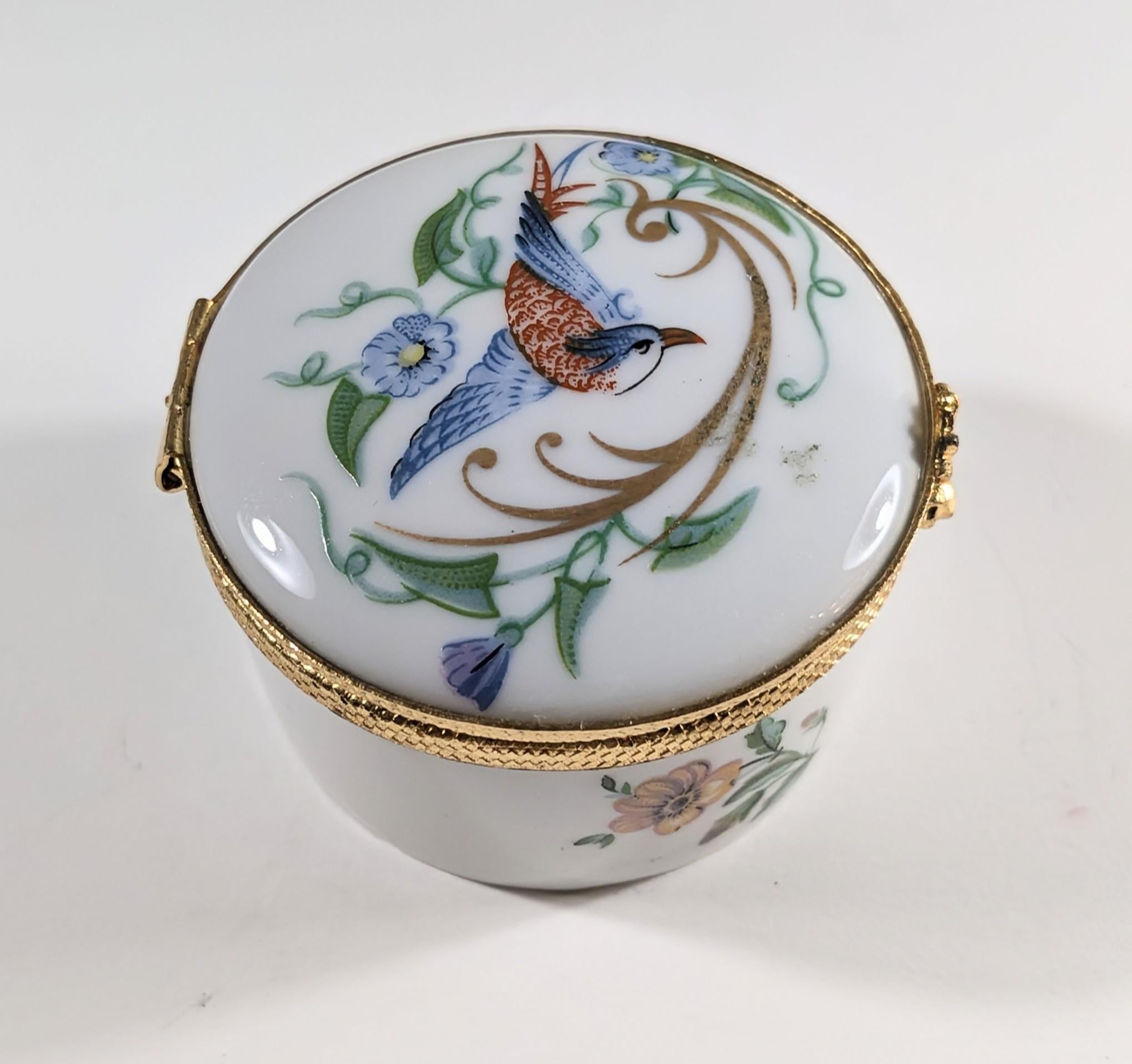 Joyero Vintage Limoges Francia con  Escena de pájaros Francés