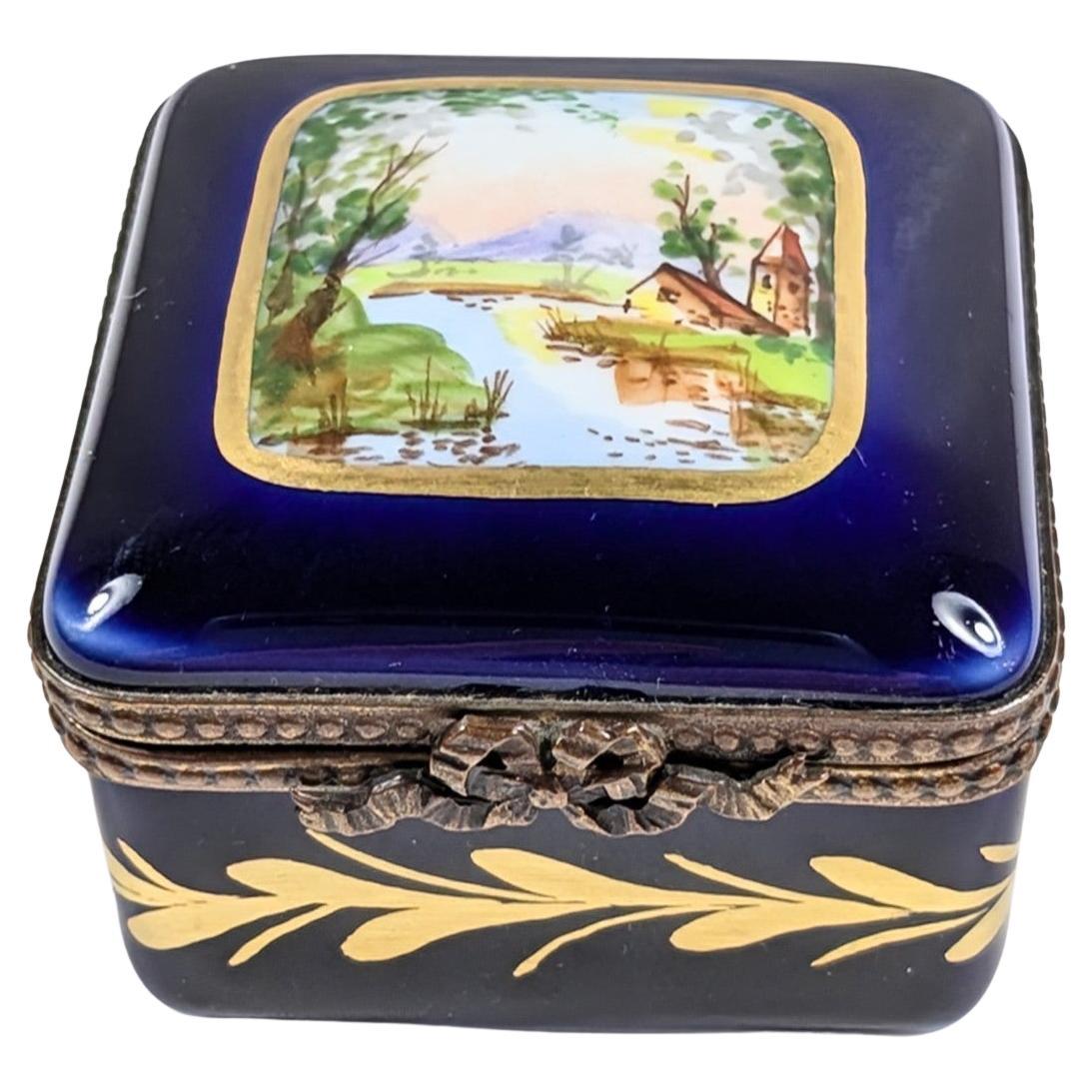 Vintage Limoges France Jewelry Box with  Country Scene