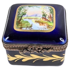 Vintage Limoges France Jewelry Box with  Country Scene