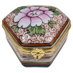Vintage Limoges France Jewelry Box with Flower Scene