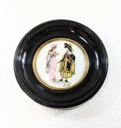 Mini Cuadro Vintage Limoges Francia en Madera y Porcelana con Escena Romántica