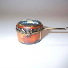 Vintage Limoges Hand Painted Copper Saucepan Trinket Box Boiling Eggs Brass Hen