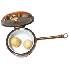 Vintage Limoges Hand Painted Copper Saucepan Trinket Box Boiling Eggs Brass Hen